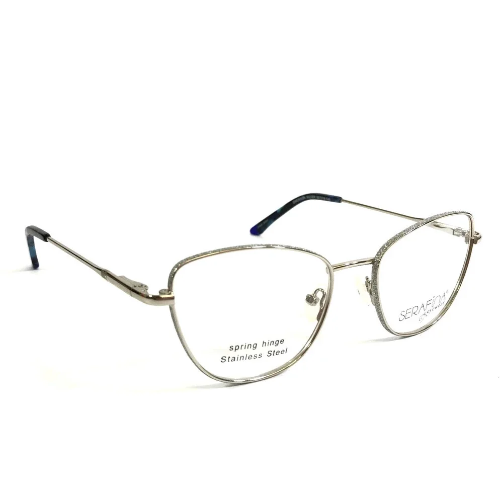 Serafina Eyeglasses Frames EMERSON SILVER Cat Eye Wire Rim 52-19-140